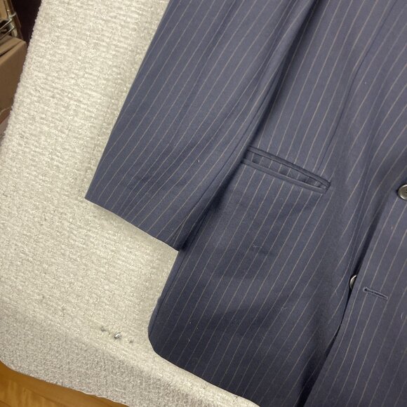 Ermenegildo Zegna Blazer Navy w/ Brown Chalk Stripe Double Breasted Wool Sz 46W - Picture 5 of 16